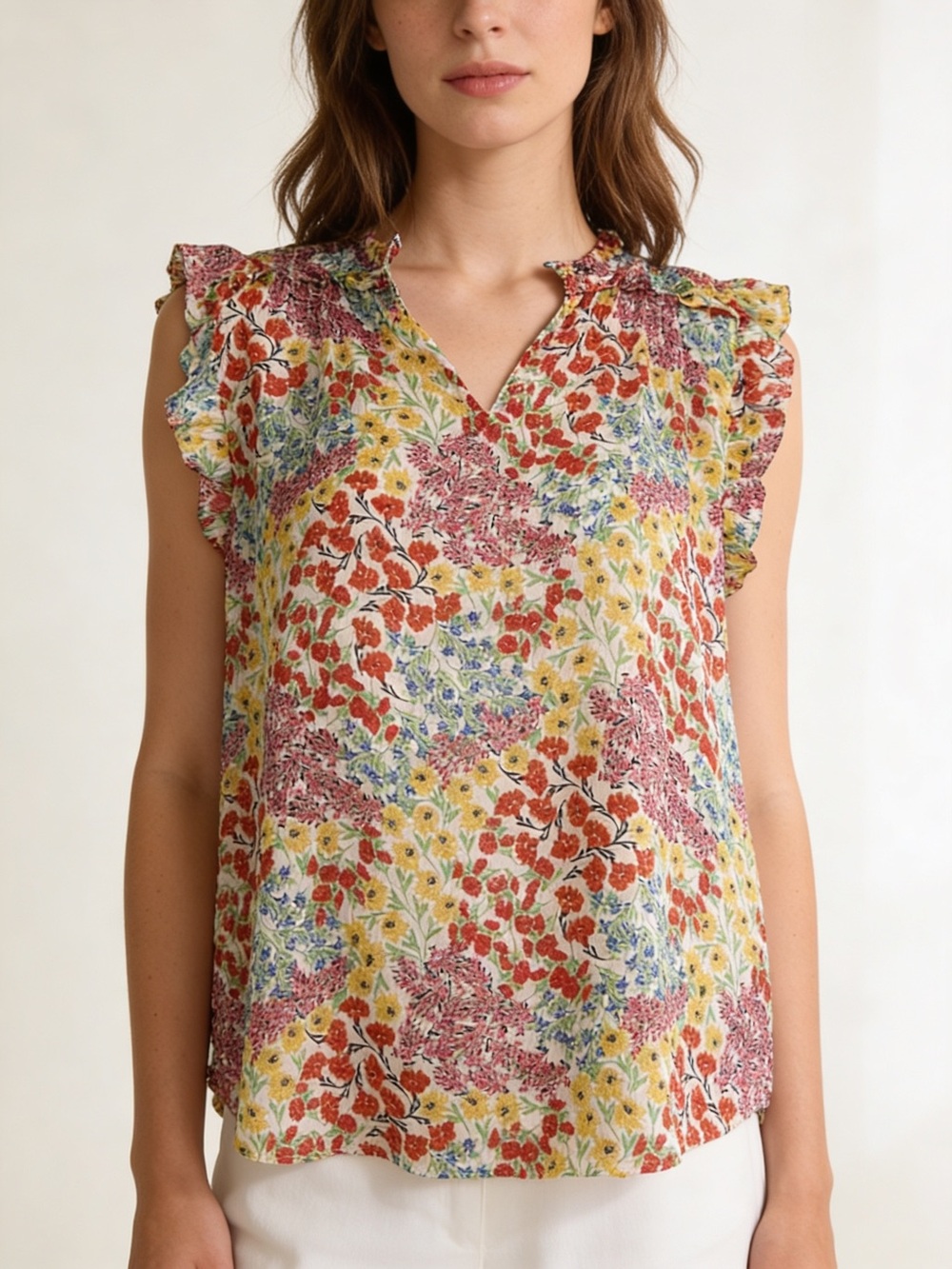 Rachel Zoe Floral Ruffle Sleeve Boho Blouse Top Small Cottagecore